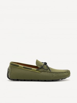 Men's Pedro Bow Moccasins Military Green India | D6W-8732